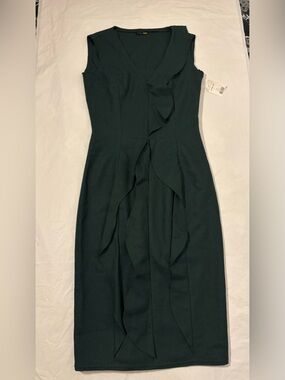 Fendi Knit Ruffle Dress Women 40 Olive Green Sleeveless Wool Blend Runway Luxe